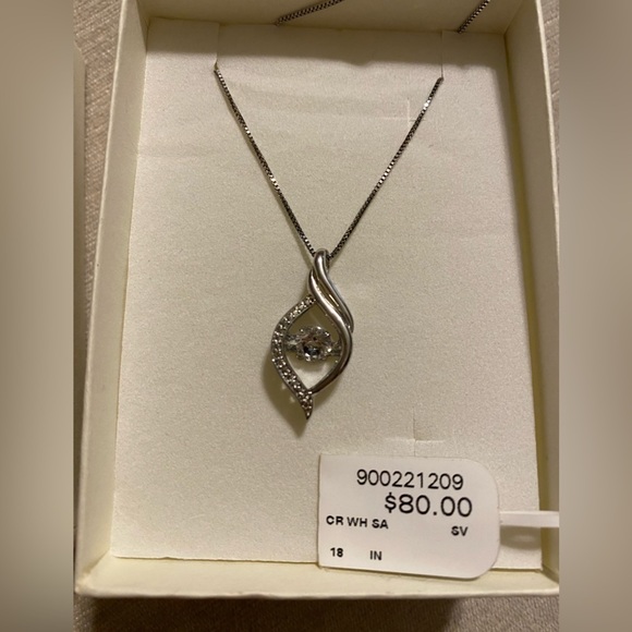 NWT Sterling Silver White Sapphire Drop Pendant Necklace - Picture 3 of 5